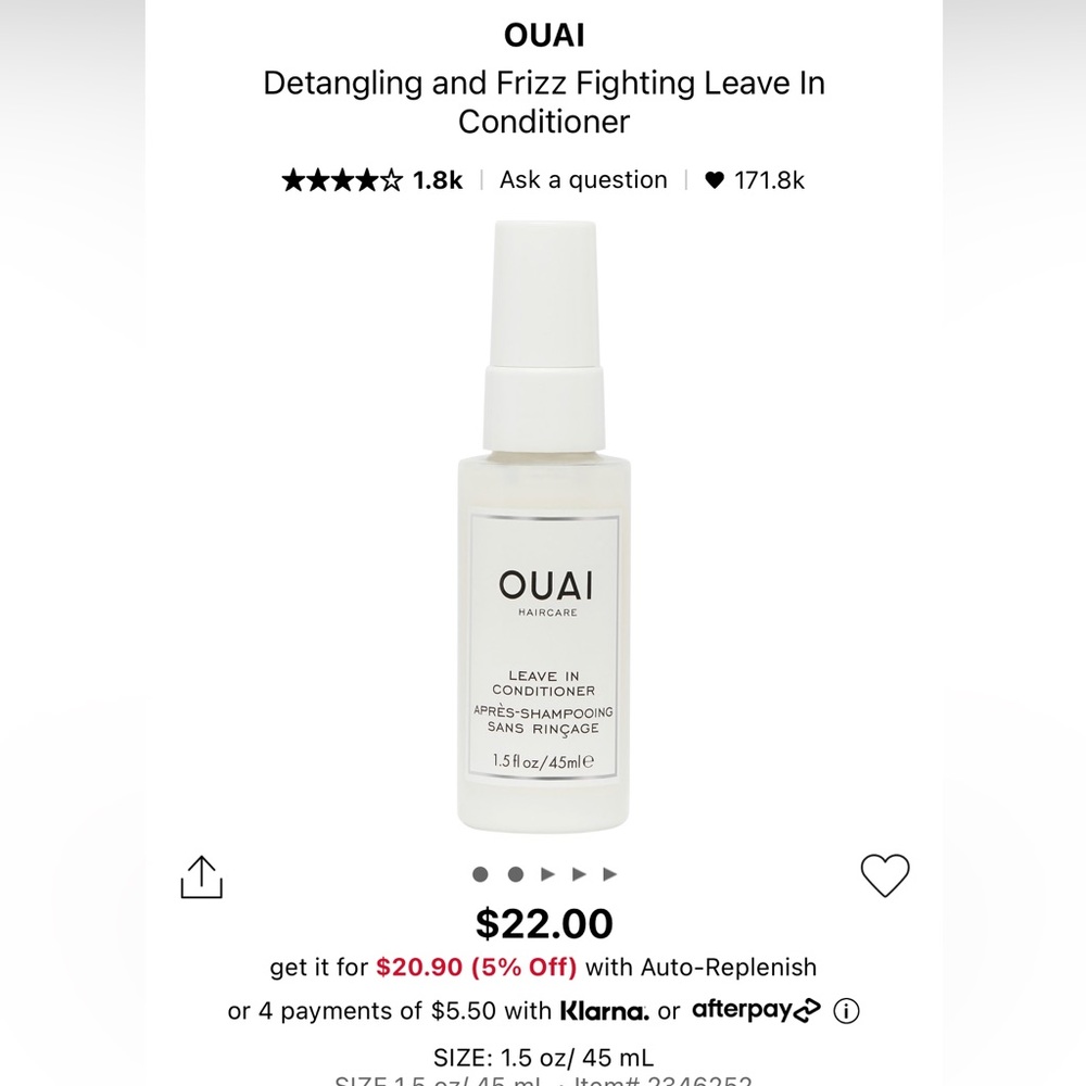 Ouai Leave in Conditioner spray 45ml travel size